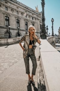 Leonie Hanne metallic outfit and mirrored sunglasses