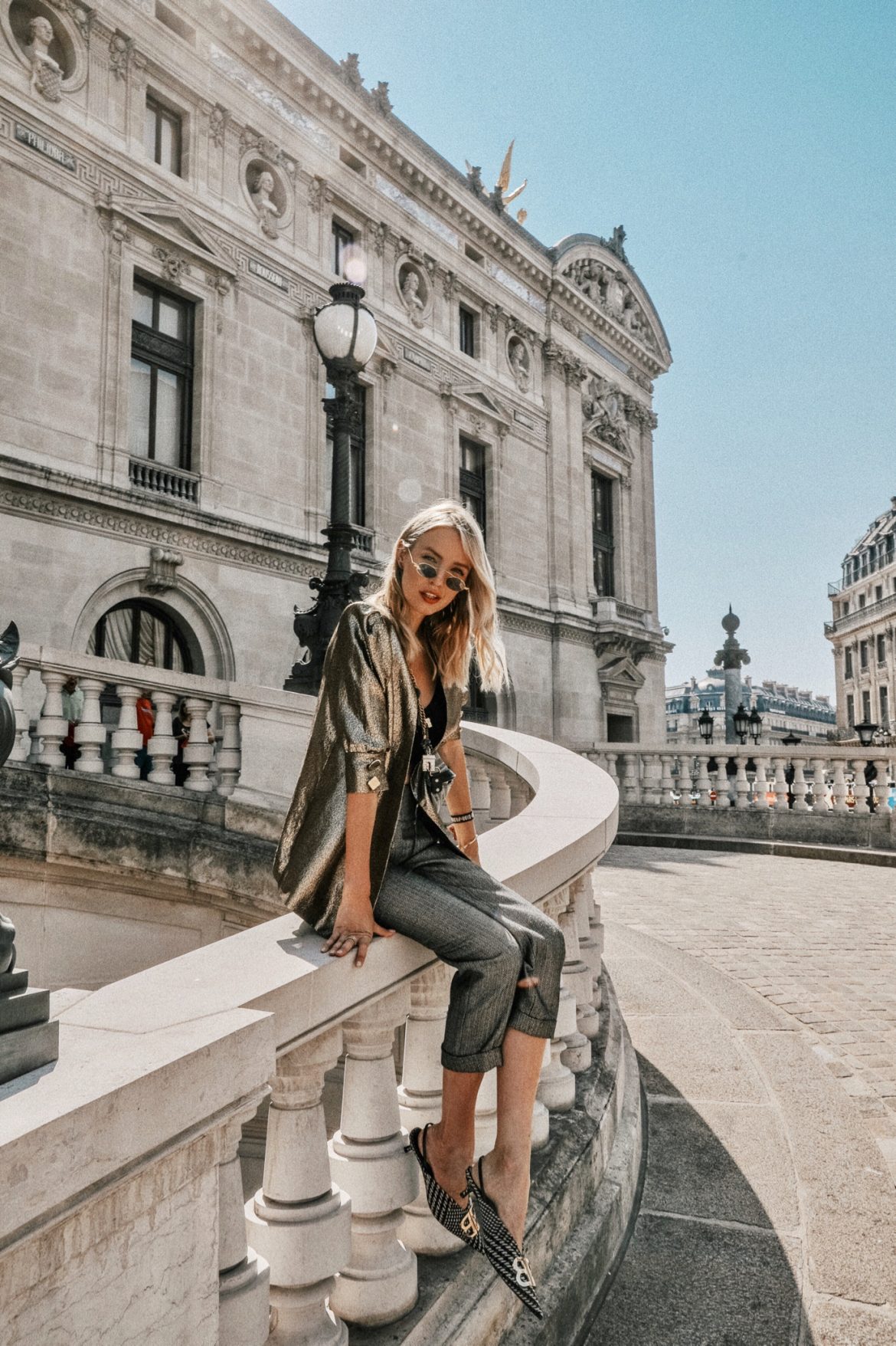 Metallic blazer & Balenciaga sling backs | Paris - Leonie Hanne