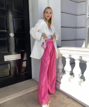 Pink Aje Trousers and White Jacquemus Blazer