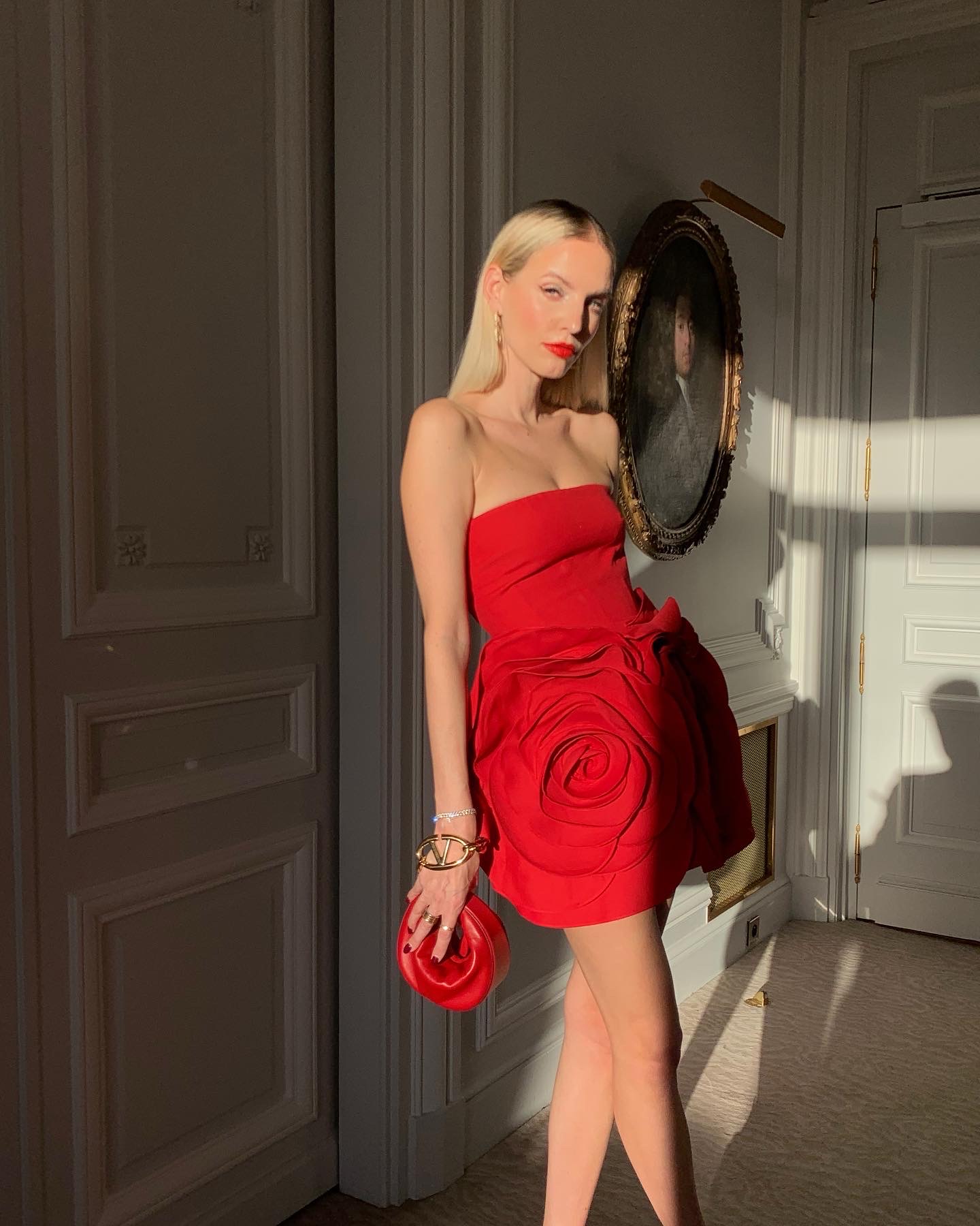 Valentino red rose dress in Paris