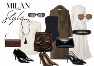 Milan style with items such as brown woolen coat, brown satin heels and white blazer mini dress
