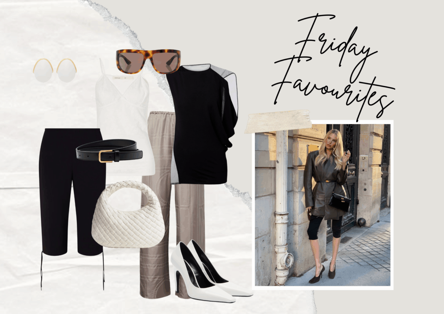 Friday Faves featuring logo satin pants and layering pieces for spring